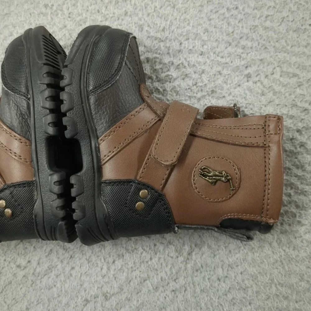 Polo Ralph Lauren Snow Boots Boys 5 Brown Duck Boot Zip Strap Winter Lined